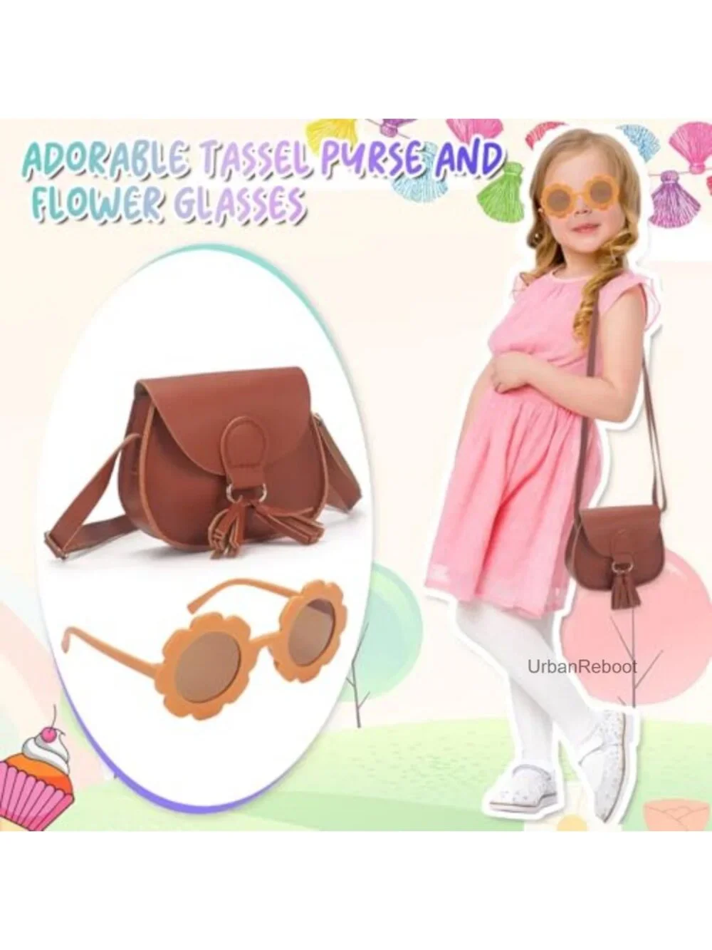 Girls Faux Leather Tassel Crossbody Purse Adjustable Strap Ages 2-14